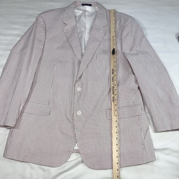 Alan Flusser Blazer Men’s Size 48R Red White Striped Seersucker Preppy Jacket - Picture 4 of 14
